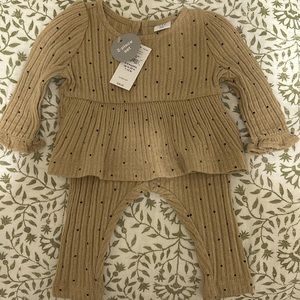 Baby gap girl 2 piece matching outfit brown with black dots